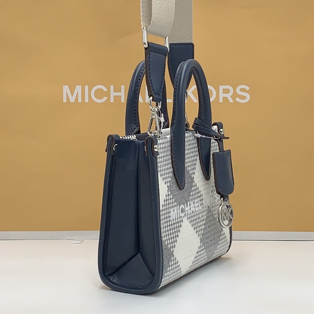 Michael Kors Mirella Extra-Small Logo Crossbody XBODY Shopper Bag Navy NWT - Picture 5 of 15